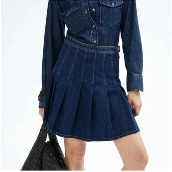 HM Pleated Dark Blue Denim Skirt Size 4 - Picture 2 of 8